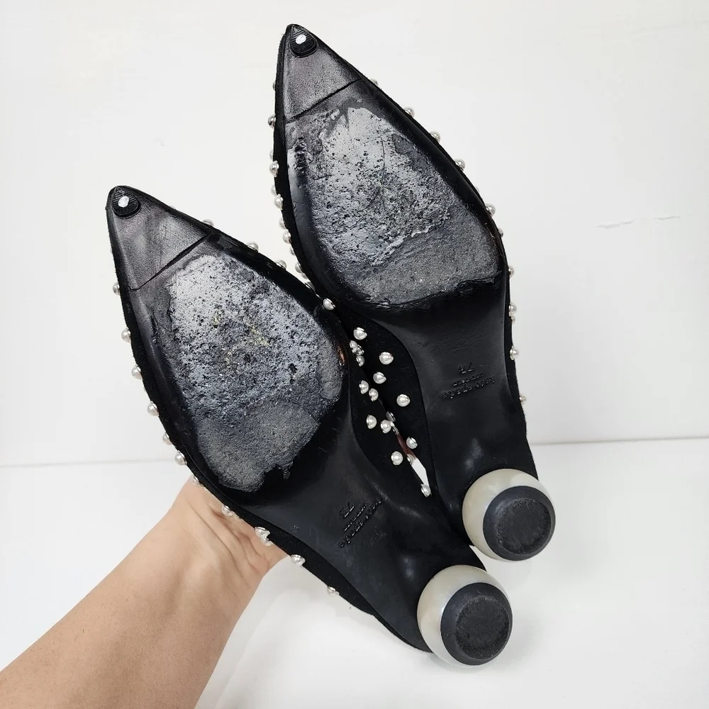 Kate spade honor pearl kitten heel mules, black, size 7